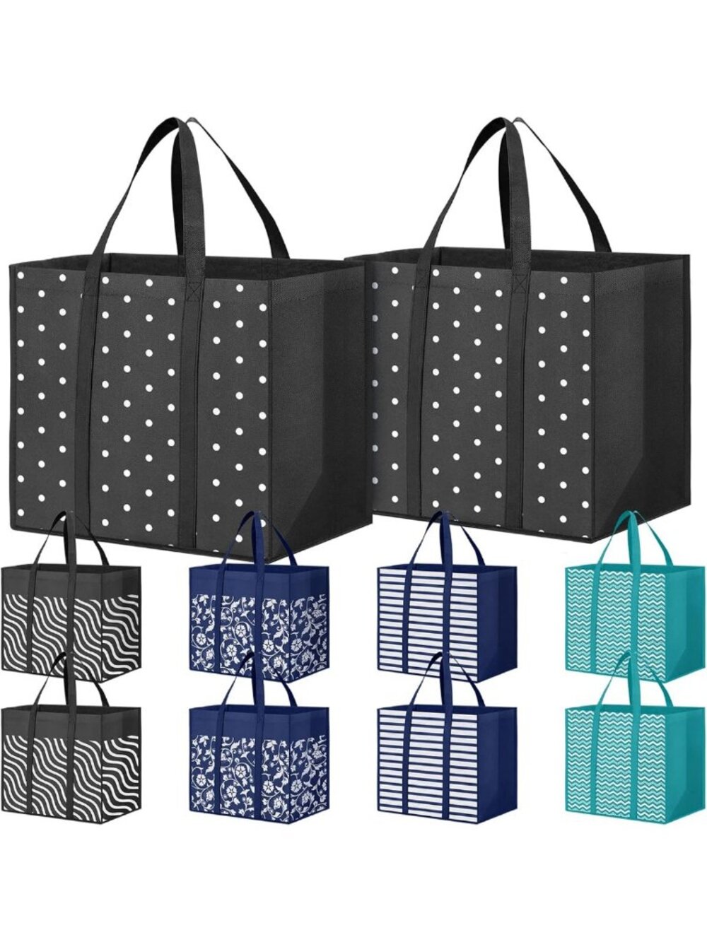 10 Pack Waterproof Reusable Grocery Tote Bags | Heavy-Duty, Foldable, Large